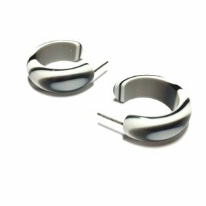 Black & White Marbled Small Simple Hoops Earrings